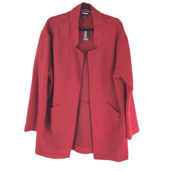 Express Womens Jacket Open Front Pockets Fleece Warm Red Size L - Picture 1 of 4